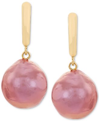 Honora - Cultured Pink Ming Pearl (11-14mm) Drop Earrings in 14k Gold