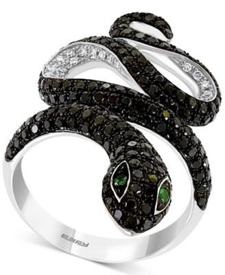 EFFY Collection - Diamond (1-5/8 ct. t.w.) & Emerald Accent Snake Ring in 14k White Gold