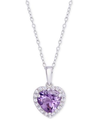 Macy's - Amethyst (1-1/2 ct. t.w.) & Cubic Zirconia 18" Heart Pendant Necklace in Sterling Silver