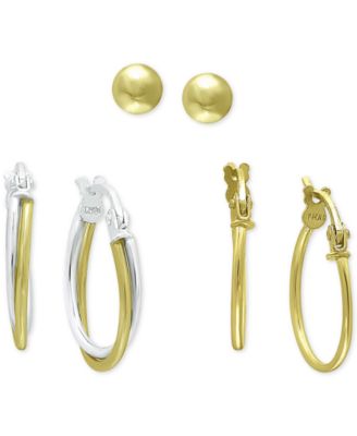 Giani Bernini - 3-Pc. Set Small Hoop and Ball Stud Earrings in Sterling Silver & 18k Gold-Plate