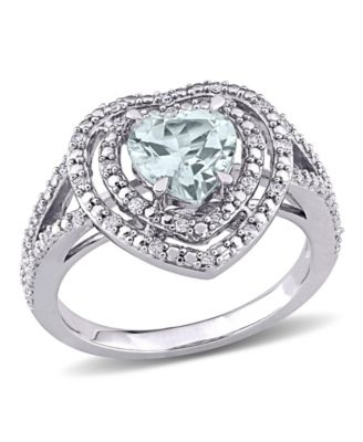 Macy's - Aquamarine (1 1/2 ct. t.w.) and Diamond (1/5 ct. t.w.) Halo Heart Ring in 10k White Gold