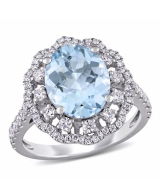 Macy's - Aquamarine (2 3/4 ct. t.w.) and Diamond (3/4 ct. t.w.) Halo Ring in 14k White Gold