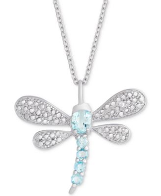 Macy's - Blue Topaz (3/4 ct. t.w.) & Diamond Accent Dragonfly 18" Pendant Necklace in Sterling Silver