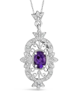 Macy's - Gemstone and Diamond (1/10 ct. t.w.) Pendant Necklace in Sterling Silver