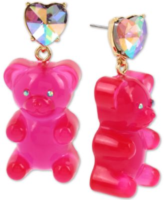 Betsey Johnson - Gold-Tone Crystal Heart & Gummy Bear Drop Earrings