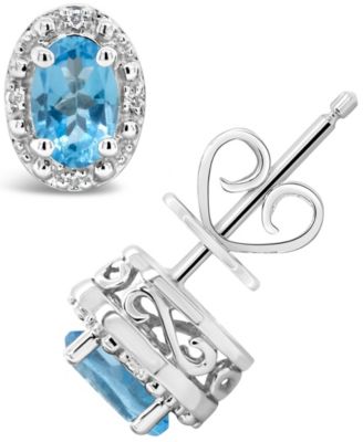 Macy's - Swiss Blue Topaz (1-1/8 ct. t.w.) and Diamond Accent Stud Earrings in Sterling Silver