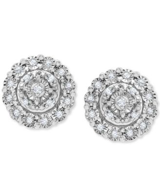 Macy's - Diamond Halo Cluster Stud Earrings (1/10 ct. t.w.) in Sterling Silver