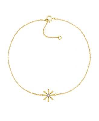 Macy's - Diamond Accent Flower Anklet In 14K Gold-Plated Sterling Silver , 9" + 1" extender