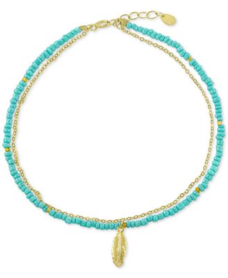 Giani Bernini - Crystal Bead Feather Charm Layered Ankle Bracelet in 18k Gold-Plated Sterling Silver