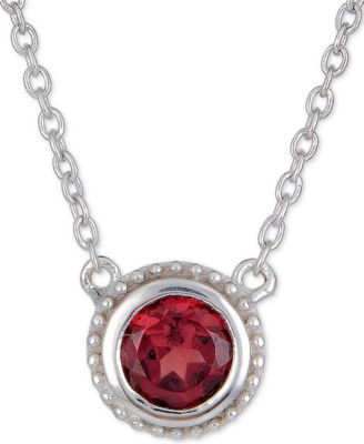 Macy's - Rhodolite Garnet (1/2 ct. t.w.) Beaded Frame 18" Pendant Necklace in Sterling Silver