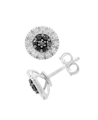 Macy's - Black & White Diamond Halo Stud  Earrings (1/6 ct. t.w.) in Sterling Silver