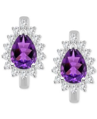 Macy's - Amethyst (1-1/3 ct. t.w.) & White Topaz (1/3 ct. t.w.) Hoop Earrings in Sterling Silver (Also Available in Citrine, Rhodolite Garnet, Peridot, & Blue Topaz)
