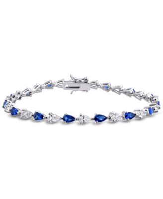 Macy's - Lab-Grown Blue Sapphire (5-1/4 ct. t.w.) & Lab-Grown White Sapphire (5-1/4 ct. t.w.) Link Bracelet in Sterling Silver