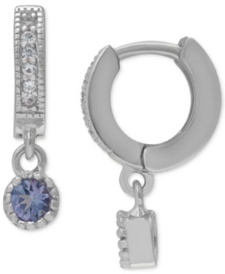 Macy's - Tanzanite (1/4 ct. t.w.) Charm Lab grown White Sapphire (1/10 ct. t.w.) Huggie Hoop Earrings in Sterling Silver