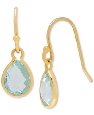 Macy's - Blue Topaz (2-1/5 ct. t.w.) Pear-Shape Drop Earrings in 14k Gold-Plated Sterling Silver
