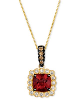 Le Vian - Pomegranate Garnet (2-3/4 ct. t.w.) & Diamond (3/8 ct. t.w.) Halo Pendant Necklace in 14k Gold, 18" + 2" extender