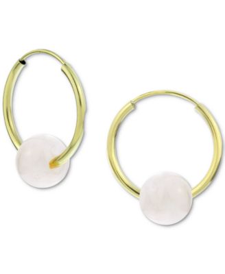 Macy's - Freshwater Pearl Bead Small Hoop Earrings in 14k Gold, 0.65" (Also in Jade, Lapis Lazuli, Turquoise, Rose Quartz, & Onyx)