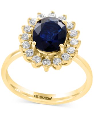 EFFY Collection - Sapphire (1-7/8 ct. t.w.) & Diamond (3/8 ct. t.w.) Halo Ring in 14k Gold