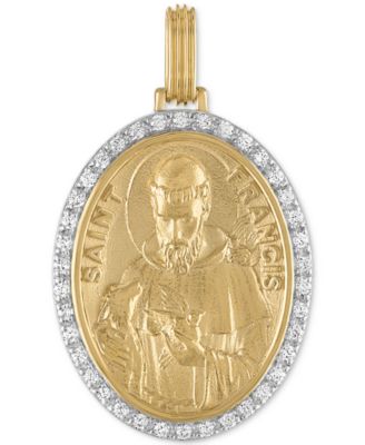 Esquire Men's Jewelry - Cubic Zirconia Saint Francis Medallion Pendant in Sterling Silver & 14k Gold-Plate