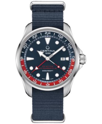 Certina - Men's Swiss Automatic DS Action GMT Blue Synthetic Strap Watch 43mm