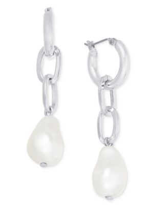 On 34th - Imitation-Pearl Linear Chain Drop Earrings
