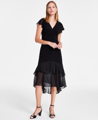 Tommy Hilfiger - Women's V-Neck How-Low Hem Chiffon-Trim Dress