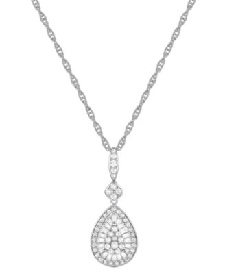 Macy's - Diamond Round & Baguette Teardrop Cluster 18" Pendant Necklace (1/2 ct. t.w.)