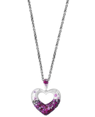 EFFY Collection - Multi-Gemstone Ombr&eacute; Heart 18" Pendant Necklace (1-7/8 ct. t.w.) in Sterling Silver