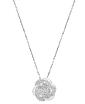 Macy's - Diamond Flower 18" Pendant Necklace (1/4 ct. t.w.) in Sterling Silver, Created for