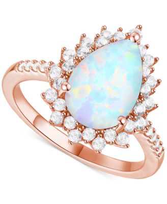 Macy's - Lab-Grown Opal (7/8 ct. t.w.) & Lab-Grown White Sapphire (5/8 ct. t.w.) Halo Ring in 14k Rose Gold-Plated Sterling Silver (Also in Lab-Created Ruby & Lab-Created Blue Sapphire)