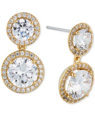 Eliot Danori - Silver-Tone Cubic Zirconia Round Halo Drop Earrings, Created for Macy's