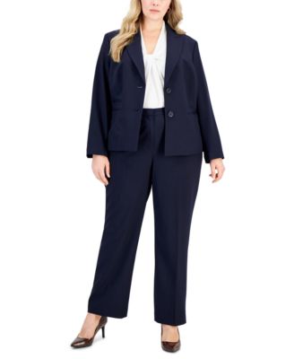 Le Suit - Plus Size Peak-Lapel Button-Front Pantsuit