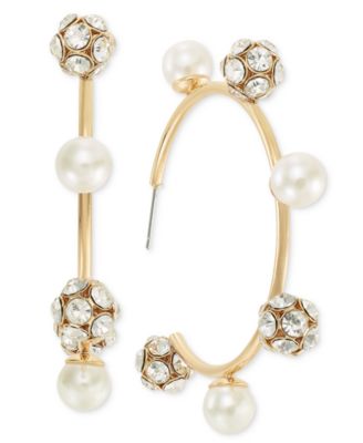 I.N.C. International Concepts - Large Pav&eacute; Fireball & Imitation Pearl C-Hoop Earrings