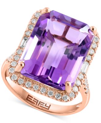 EFFY Collection - Citrine (10-7/8 ct. t.w.) &  Diamond (3/8  ct. t.w.) Halo Ring in 14k Gold (Also in Pink Amethyst, London Blue Topaz, & Green Quartz)