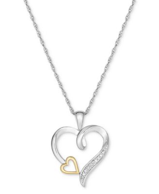 Macy's - Diamond Accent Double Heart 18" Pendant Necklace in Sterling Silver & 10k Gold