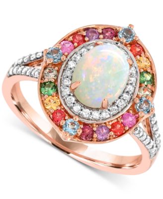 Macy's - Multi-Gemstone (1-3/8 ct. t.w.) & Diamond (1/4 ct .t.w.) Halo Statement Ring in 14k Rose Gold