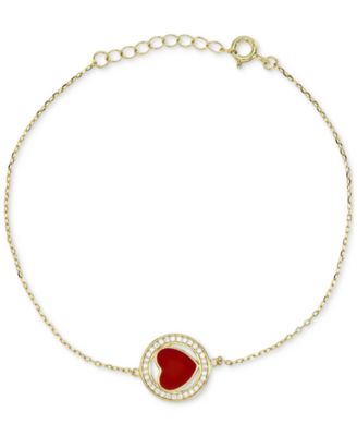 Macy's - Enamel Heart & Cubic Zirconia Chain Bracelet in 14k Gold-Plated Sterling Silver