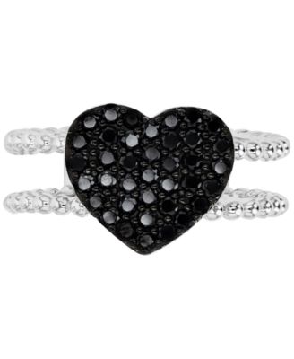 Macy's - Black Spinel Heart Double Band Ring (3/4 ct. t.w.) in Sterling Silver