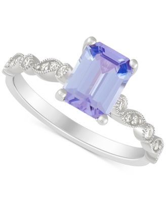 Macy's - Tanzanite (2-1/10 ct. t.w.) & Diamond (1/10 ct. t.w.) Milgrain Bead Ring in 14k White Gold
