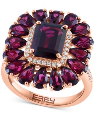 EFFY Collection - Rhodolite (7-1/10 ct. t.w.) & Diamond (1/6 ct. t.w.) Halo Ring in 14k Rose Gold