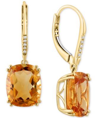 EFFY Collection - Citrine (8-1/4 ct. t.w.) & Diamond (1/20 ct. t.w.) Leverback Drop Earrings in 14k Gold