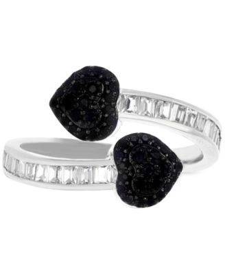 Macy's - Black Cubic Zirconia Two Heart Bypass Ring in Sterling Silver