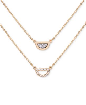 GUESS - Gold-Tone 2-Pc. Set Pav&eacute; Semi-Circle Pendant Necklaces, 16" + 2" extender