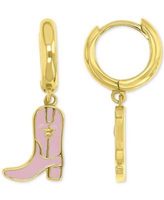 Macy's - Pink Enamel Cowboy Boot Dangle Hoop Drop Earrings in 14k Gold-Plated Sterling Silver