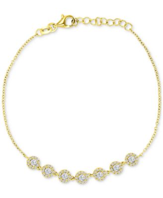 Macy's - Cubic Zirconia Halo Seven Stone Link Bracelet in 14k Gold-Plated Sterling Silver