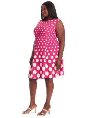 London Times - Plus Size Polka-Dot Fit & Flare Dress