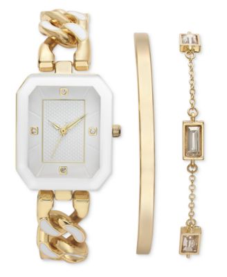 I.N.C. International Concepts - Women's White & Gold-Tone Link Bracelet Watch 26mm Set