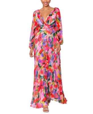 Betsy & Adam - Women's Printed V-Neck Long-Sleeve Dress