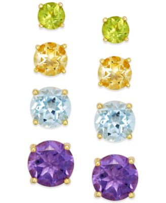 Macy's - Multi-Stone Stud Earring Set in 18k Gold over Sterling Silver (5-9/10 ct. t.w.)