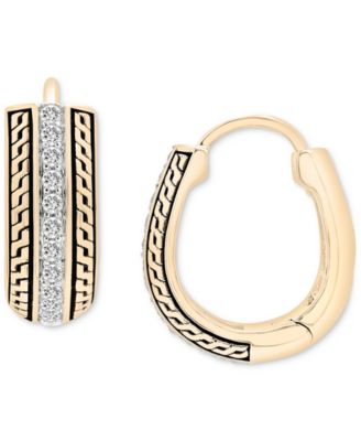Macy's - Men's Diamond Thick Hoop Earrings (1/5 ct. t.w.) in 14k Gold-Plated Sterling Silver, 1/2"